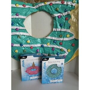 3 Piece Aqua Crane ICE CREAM & Donuts Pool Floats New 42" Pink Brown‎
